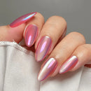 Nails with a pink and purple gradient on a neutral background, Obroi