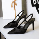Elegant High Heels  Pleated Bow Satin Women Pumps Stiletto 9cm Ceremony Prom Lady Sandals Champagne