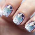 24Pcs Short Square Head Nails White Gradient Press on Fake with Butterfly Full Cover Nails Tips