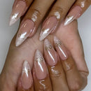 White Flowers Gold Pearlescent Almond False Nails Detachable Finished Fake Nails Press on Nails