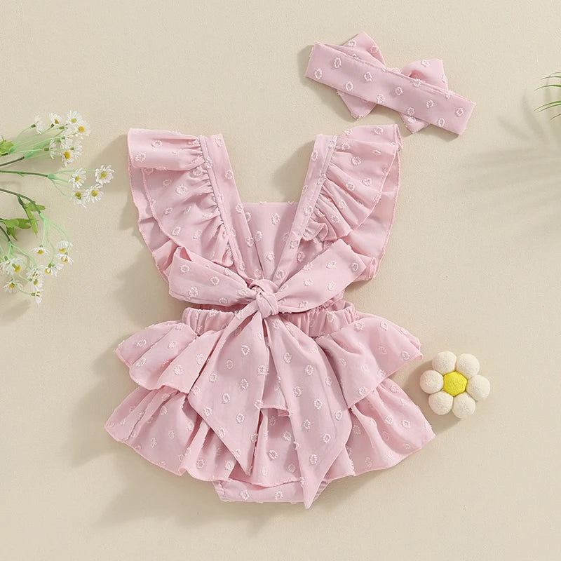 Newborn Baby Girl Outfits Ruffle Sleeve Romper Jumpsuit Cute Clothes and Headband