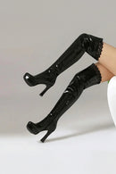 Women Knee High Boots Round Toe Block Heels Platform Zipper