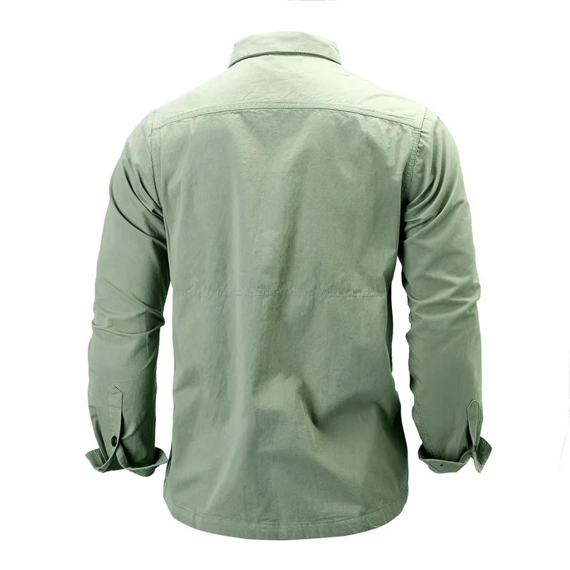 Spring Men Lapel Collar Shirt Casual Loose Single Breasted Oxford Spinning  Men Outdoor Tactical Shirt