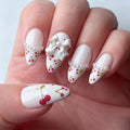 24PCS Almond False Nails White French Edge Small Fresh Press on Nails Pearl Bow Design Nails Wearable
