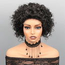 Woman wearing a black lace top and a decorative black choker against a gray background, Obroi
