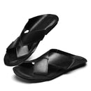 Leather Slippers Open-toe Sandal Man Flat Slides Beach Summer Shoes