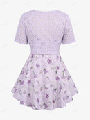 Women's Clothing T-Shirts Flowers Ruffles Floral Embroidery Hollow Out Twist Crop Top