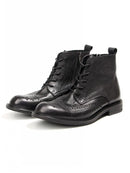 Handmade Vintage Carving High Top Brogue Shoes Men Genuine Leather Boots Casual Men Short Boots