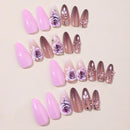 Purple Flower Press on Nails 24Pcs Wearable Fake Nails Flower Woman DIY Manicure Acrylic False Nails Tips