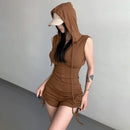 Sleeveless Jumpsuit Shorts Women Spring Summer Slim Fit Drawstring Shorts Hooded Playsuit