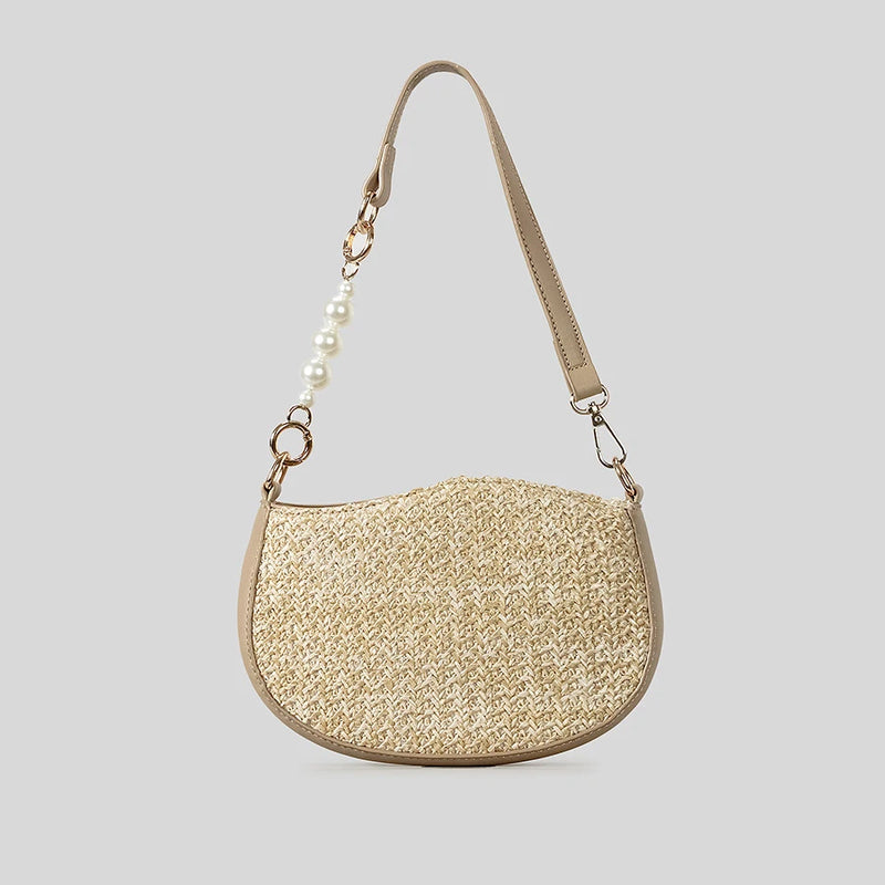 Pearls Chains Women Shoulder Bags Irregular Crossbody Bag Casual Summer Beach Bag Small Bali Purses