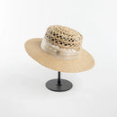 Summer Casual Hand-woven Hollow Sun Hat Ribbon Flat Top Straw Hat Sunshade