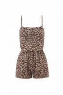 French Retro Leopard Sling Short Jumpsuit Women Casual Beach Vacation Summer Romper