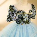 Princess Evening Gown Pearls Design Kids Birthday Party Wedding Girl Dress