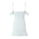 Layered Lace Sling Dress Women Corset Style Robe Bow Hollow Out Front Slim Waist Package Hips Backless Mini