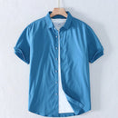 Men Spring Summer Thin Ice Silk Short Sleeved Shirt Casual Turn-down Collar Comfortable Solid Color Shirts