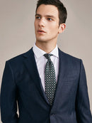 Men Luxury Suits Set Wool Cashmere Deep Blue Plaid Blazer Pant Slim Fit Wedding Groom Wear