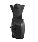 Women Overbust Corset Dress Steel Boned Black Satin Lace-up Long Torso Bustier Body Shaper Top