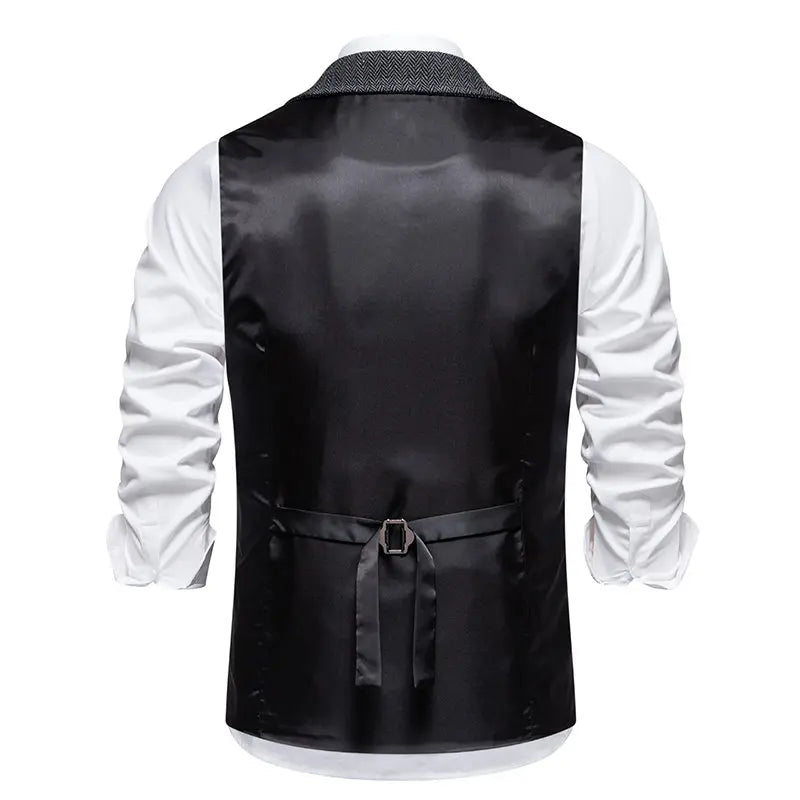 Mens Western Waist Coat Gilet Chain Accessories Woolen Tweed Retro Gentleman Suit Vest