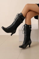 Autumn Boots for Women Knee High Boot Female Medium Heel Lace-up Party Shoes Ladies