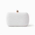 White clutch bag with a gold clasp on a white background, Obroi