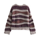 Vintage Women Long Sleeved Round Neck Patchwork Knit Sweater