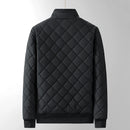 Men's Fleece Slim Coat Metal Zipper Collar Jacket Diamond Plaid Windproof Quilted Jacket Aviator Jacket