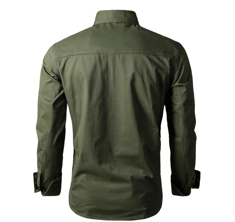 Military Tactical Shirts Men Cotton Breathable Solid Pocket Casual Slim Fit Long Sleeves Cargo Top