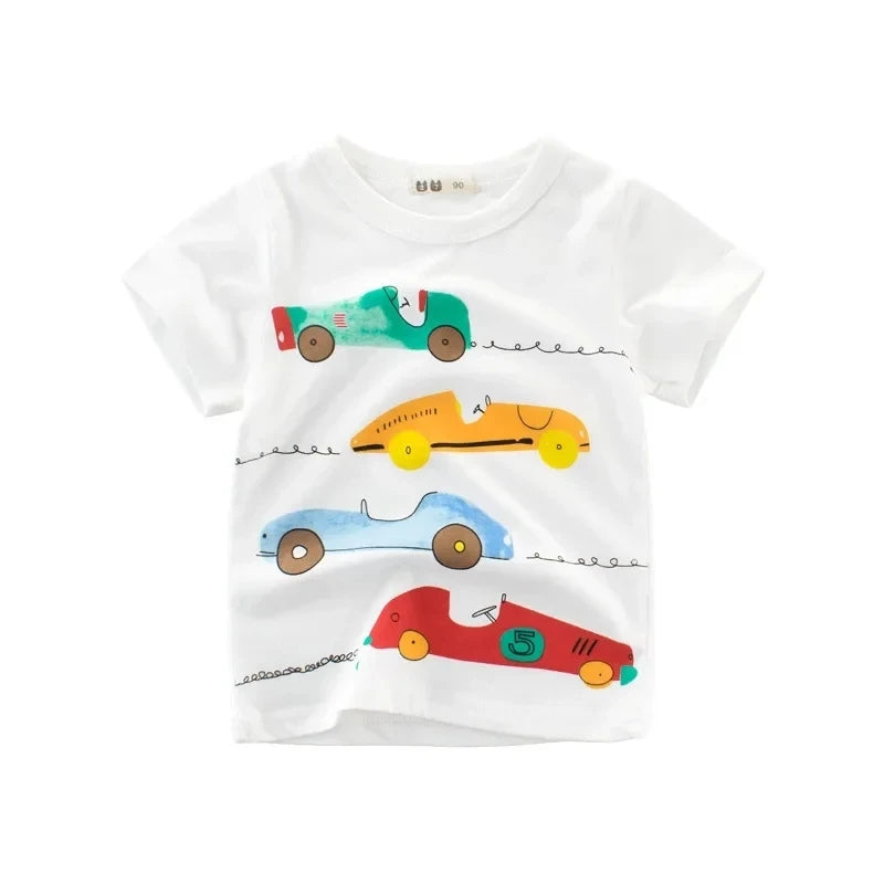 Boy T-shirt Cartoon Car Bus Tops Cotton Tees Summer Clothes Toddler T Shirts Children Top Costume 2-10Y