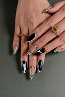 10pcs Handmade nails Bead Press On Nails Almond Long Punk Nails Stripe Decor Nail