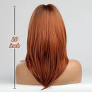 Auburn Synthetic Hair Wig for White Women Long Layered Ginger Wigs with Bangs Natural
