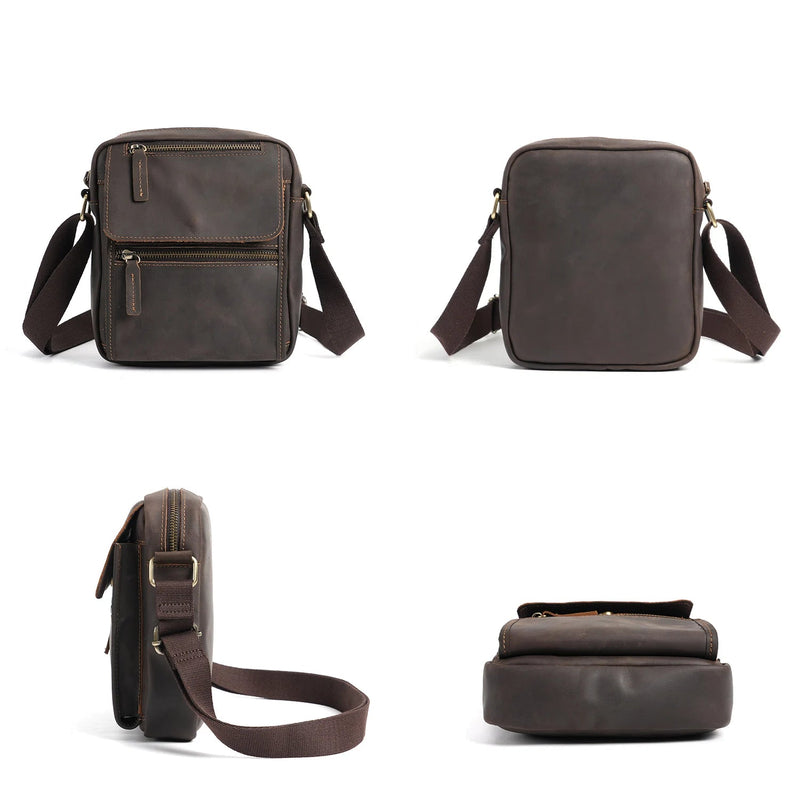 Men's Crossbody Bag Large Capacity Multi Leather Single Shoulder Crossbody Bag Commuter Retro Travel Bag