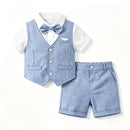 Baby Boy 4Pcs Light Green Vest Suit Shirt Shorts Bow Tie Gentleman Outfit Kids Wedding Formal
