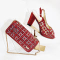 Olive Rhinestone Decoration Design Peep Toe Party Wedding Women High Heels and Bag Set
