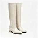 Autumn and Winter Round Toe Low Heeled Women's Knee Boots Flat Bottomed Boots for Women