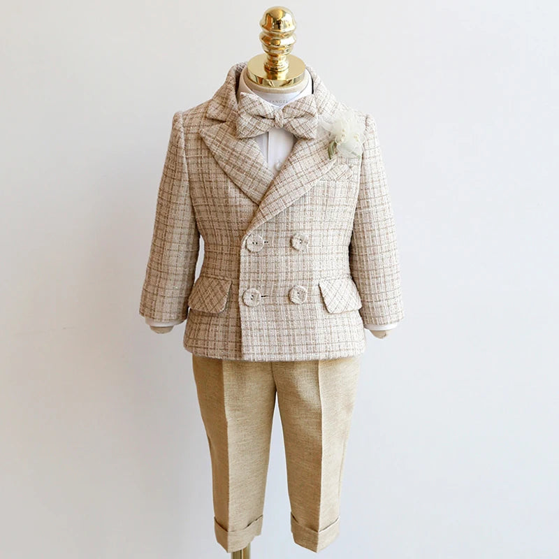 Children Formal Suit Set Boys Wedding Birthday Kids Double Breasted Blazer Pants Clothes