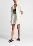 Season Women Refreshing Milk White Suit Collar Short-sleeved Top Shorts