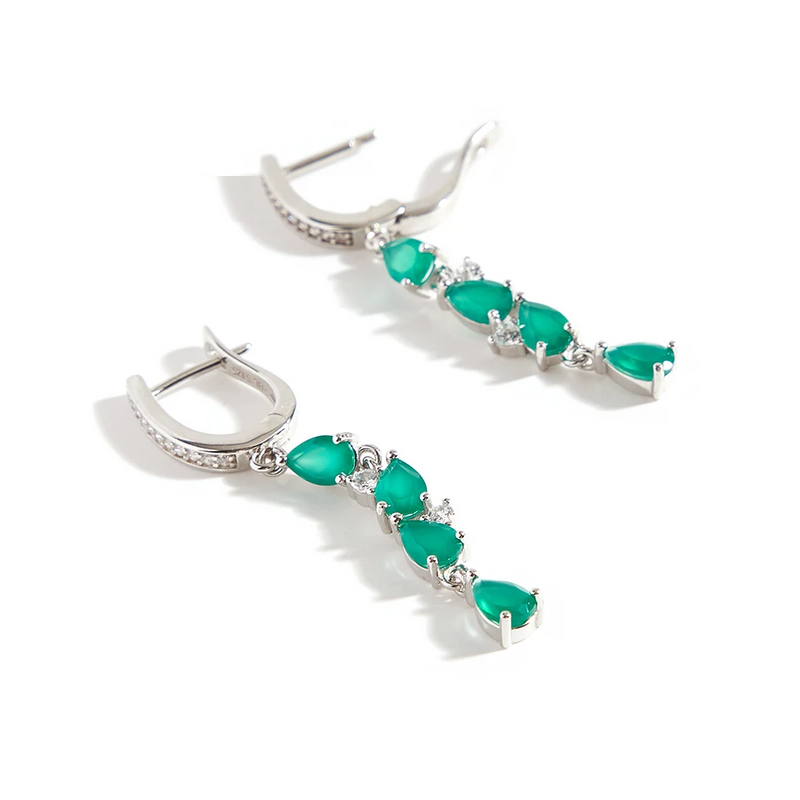 Elegant Natural Green agate sterling Silver earrings Women's and girls birthday fine jewelry