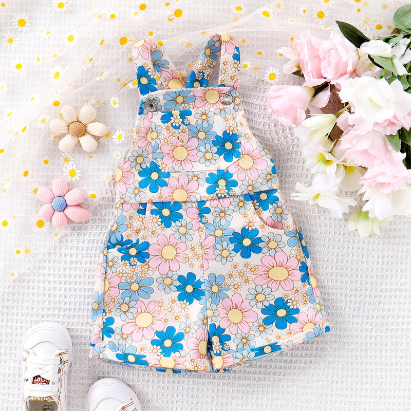 Flower Children Girls Overalls Kid Clothes Princess Strap Button Pockets Shortall Summer Infant Romper Jumpsuit