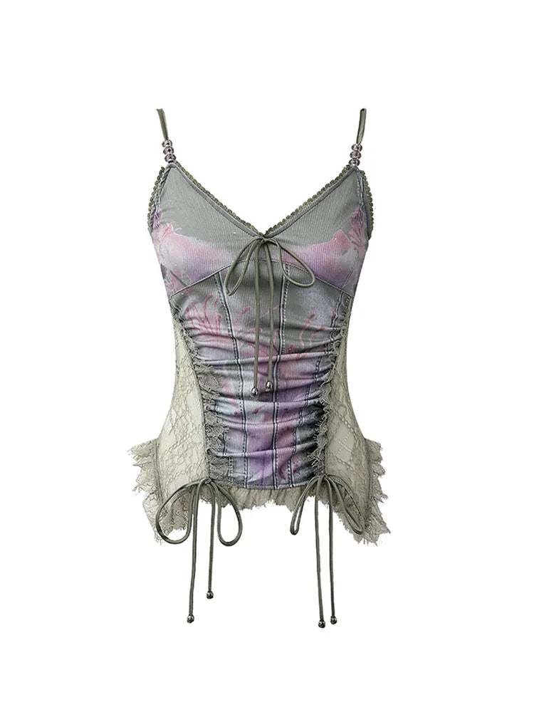 Halter Top Women High Street Slim Camisole Summer Design Lace Tees