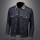 Classic Wash Denim Coat Men Patchwork Collar Men Coat Denim Jacket