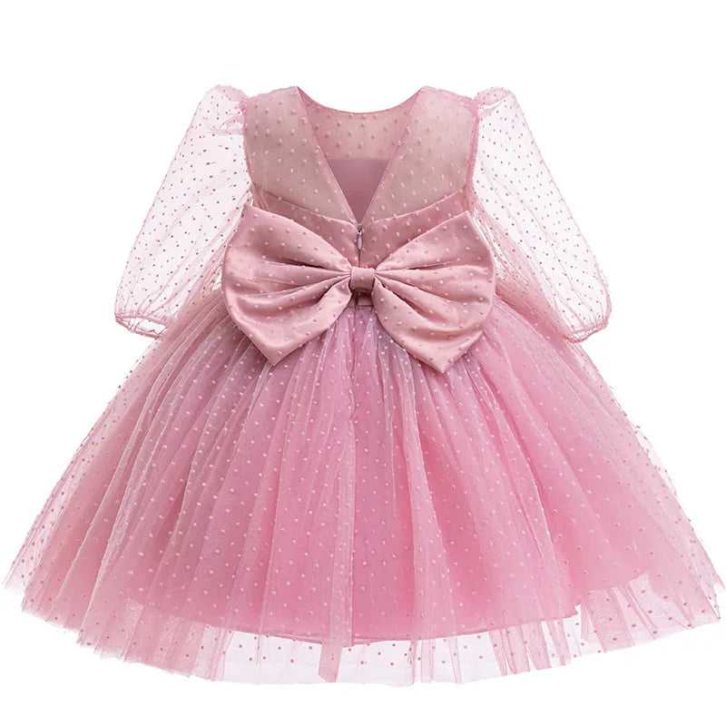Baby Girls Dress Summer Mesh Bow Little Princess Dress Christmas Birthday Gift 1-6 Years Kids Clothes