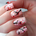 Floral Press on Nails Short Square Gel Fake Nails with Butterfly Flower Square Glitter False Nails Detachable Nail