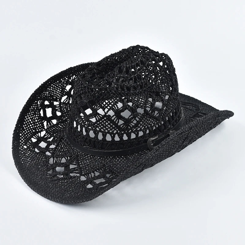 Western Style Straw Hat Summer Hollowing Out Travel Beach Sun Hat Jazz Hat