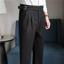 Luxury Men High-Rise Dress Pants Stripe with Pleats & Naples Tailoring