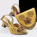 Ladies Party Shoes and Bag Comfortable Square Heels with Hand Bag For Wedding