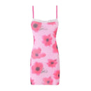 Lace Decoration Flower Women's Slash neck Sling Dress Stylish Retro Pink Slip Mini Dress Hot sweet