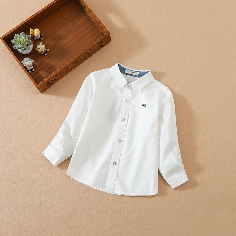 Children Boys Long Sleeve T-Shirt Spring Autumn Turndown Collar Shirt Kids School Uniform Cotton Clothing