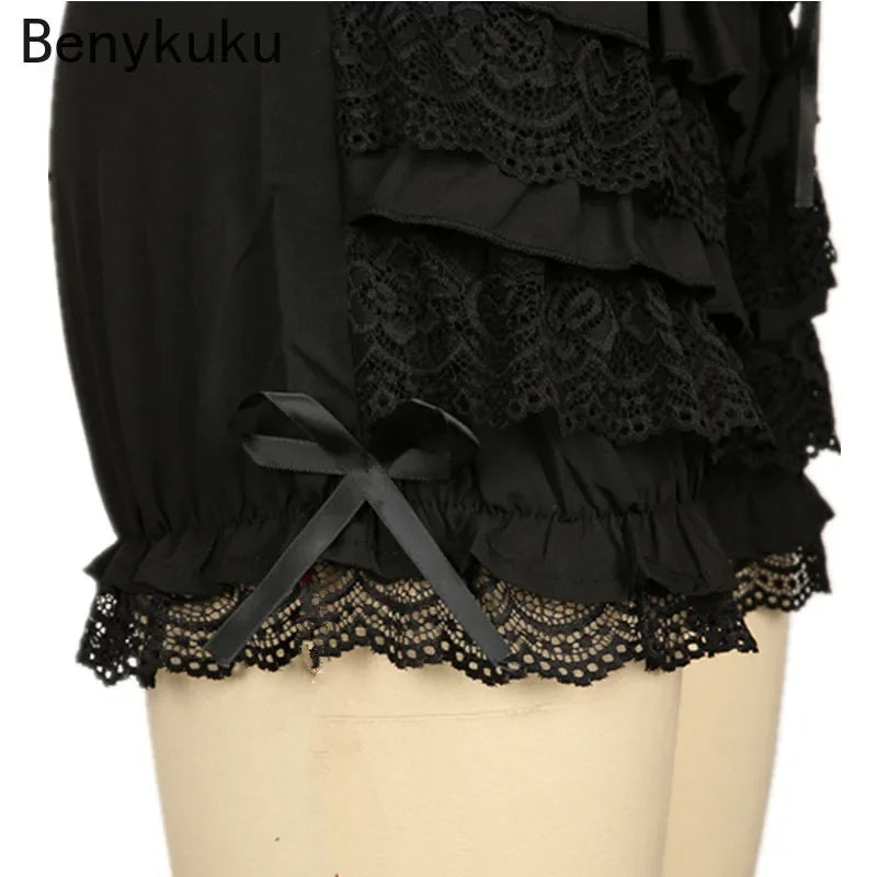 Lace Ruffles Shorts Lace Up Black Women Bloomers Gothic Punk Girls Shorts