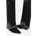 Black knee-high boots with studded details on a white background, Obroi